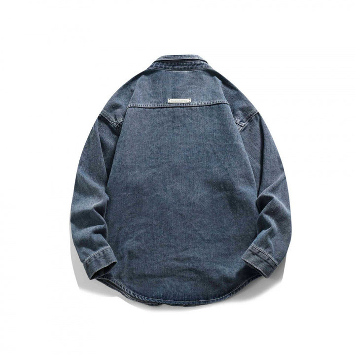 Herren Boxy Jeans-Workshirt mit Druckknopfleiste, Raglanärmeln und abgerundetem Saum Echo Archiv