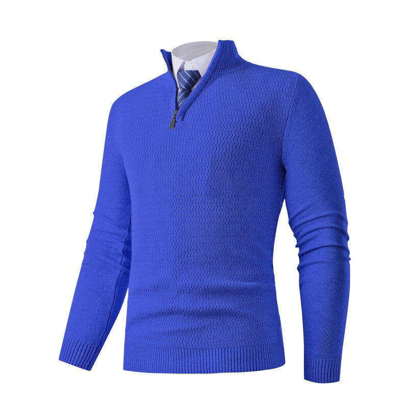 Herren nan feinstrickpullover mit Stehkragen und halbem Reißverschluss, Strukturstrick und schlanker Business-Casual-Passform Echo Archiv