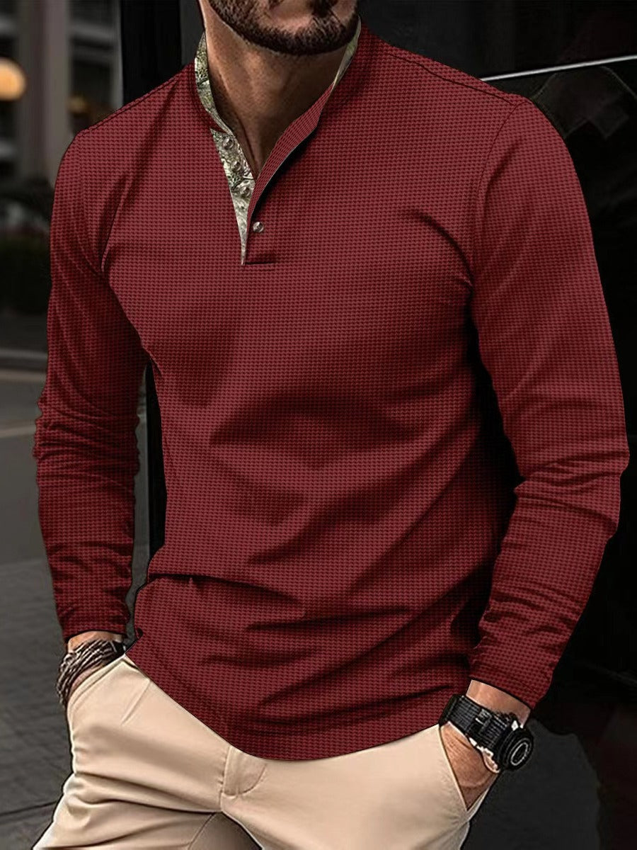 Herren Langarmshirt mit modischem Kragen und strukturiertem Dessin Echoarchiv