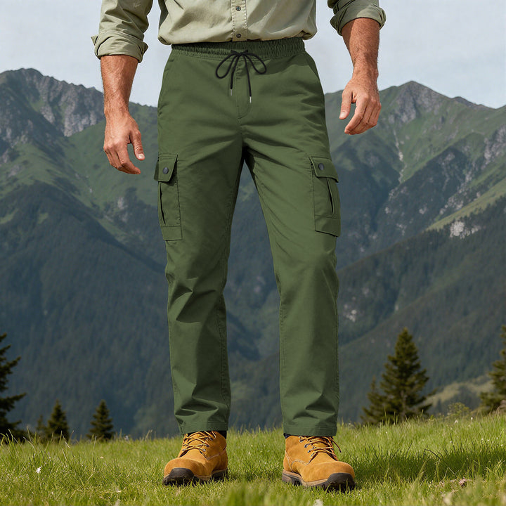 Herren Outdoor-Cargohose mit elastischem Tunnelzugbund und Druckknopf-Taschen – Bravaro