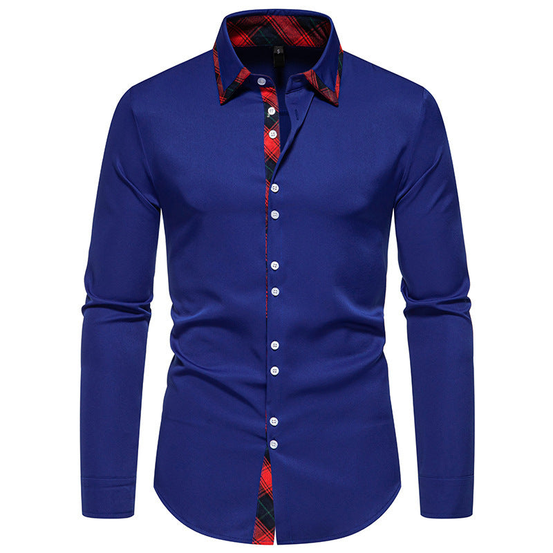 Herren elegantes Langarmhemd mit kreativem Kragen und kontrastierenden Details Echoarchiv