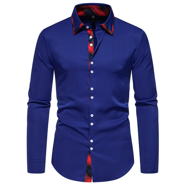 Herren elegantes Langarmhemd mit kreativem Kragen und kontrastierenden Details Echoarchiv