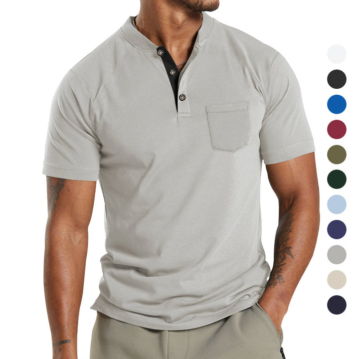 Herren Kurzarm-Henley-T-Shirt mit praktischer Brusttasche und modernem Kragen Echoarchiv