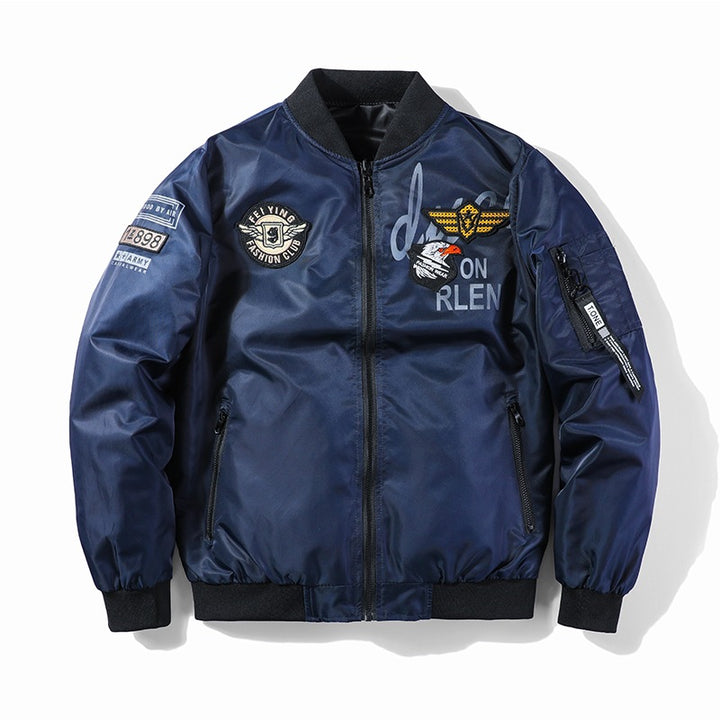 Herren Modische Bomberjacke mit Kunstleder und Stickereien Echo Archiv