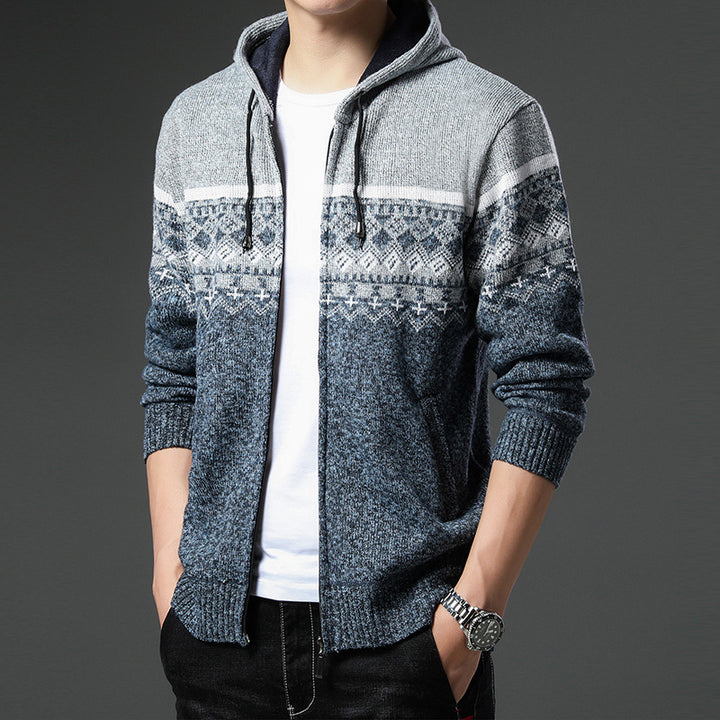 Herren Strick-Zip-Hoodie mit Norwegermuster, Kapuze und Eingrifftaschen Echo Archiv