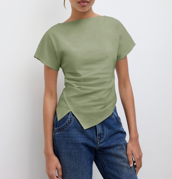 Damen Cropped T-Shirt mit asymmetrischem Schnitt und dekorativem Drapierungseffekt Echo Archiv