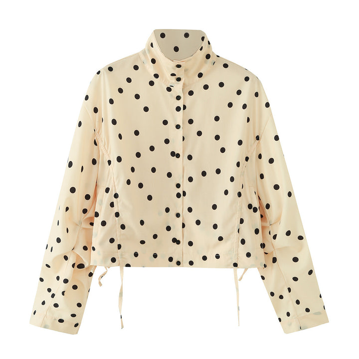 Damen Gepunktete Cropped-Blousonjacke mit Stehkragen und Tunnelzug Echo Archiv