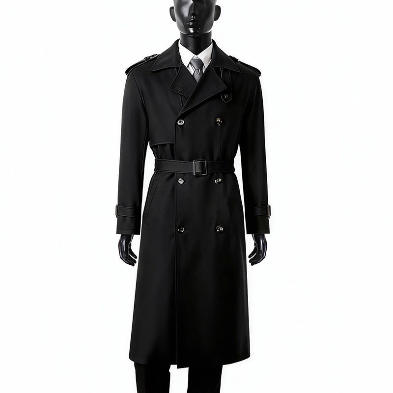 Herren Zeitloser Doppelreihiger Trenchcoat mit Taillengürtel, Schulterklappen und Manschettenriemen Echoarchiv