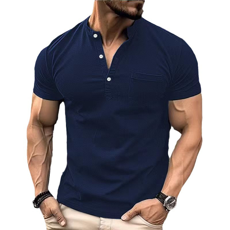 Herren elegantes Kurzarmhemd mit modernem Stehkragen und praktischer Brusttasche Echoarchiv