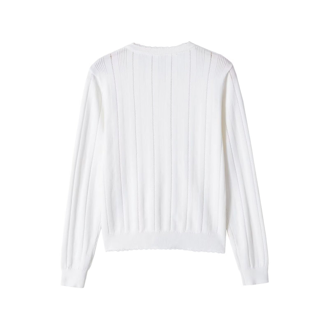 Damen Leichte Feinstrick-Cardigan mit Knopfleiste, Spitzenkante und Rippstruktur Echo Archiv