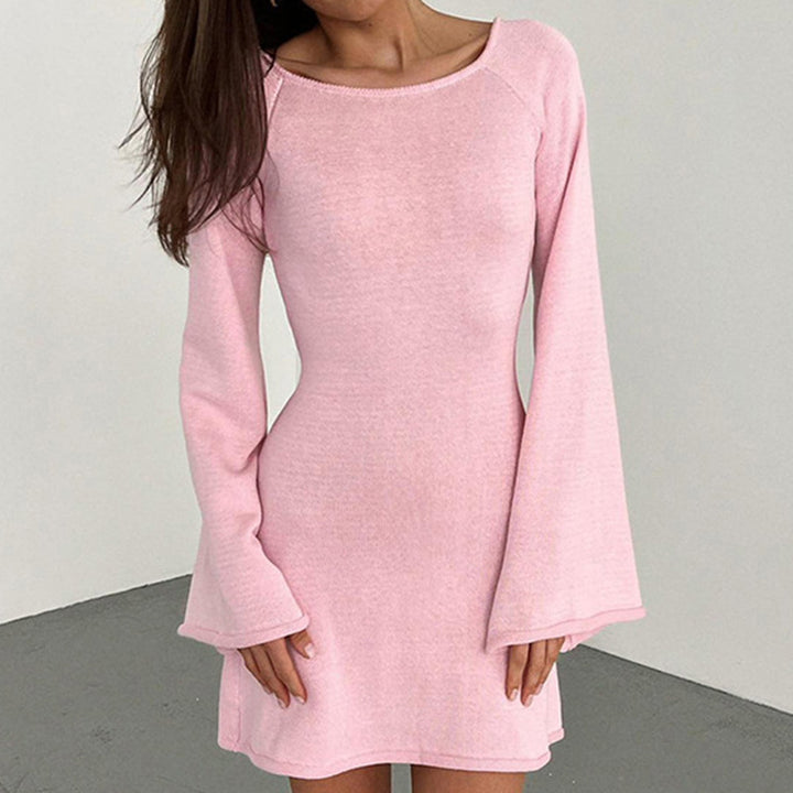 Damen lässiges Strickkleid mit weiten Ärmeln und Rundhalsausschnitt Echo Archiv