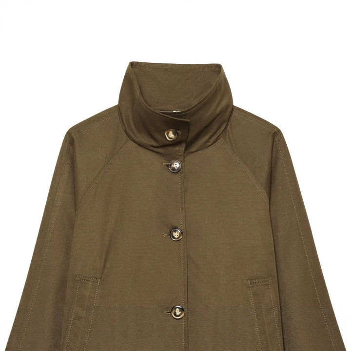 Damen Kurzjacke mit hohem Stehkragen, Tunnelzugsaum und kontrastierten Karomanschetten Echo Archiv