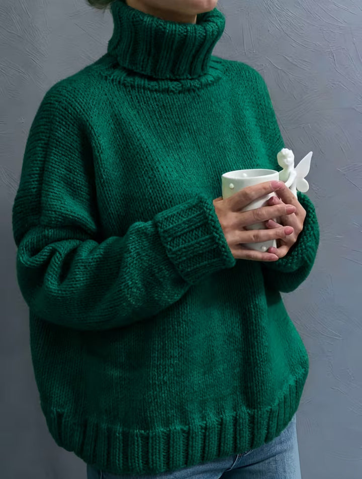 Damen Oversize-Rollkragenpullover im Fluffy-Mix mit breiten gerippten Bündchen – Mavelle