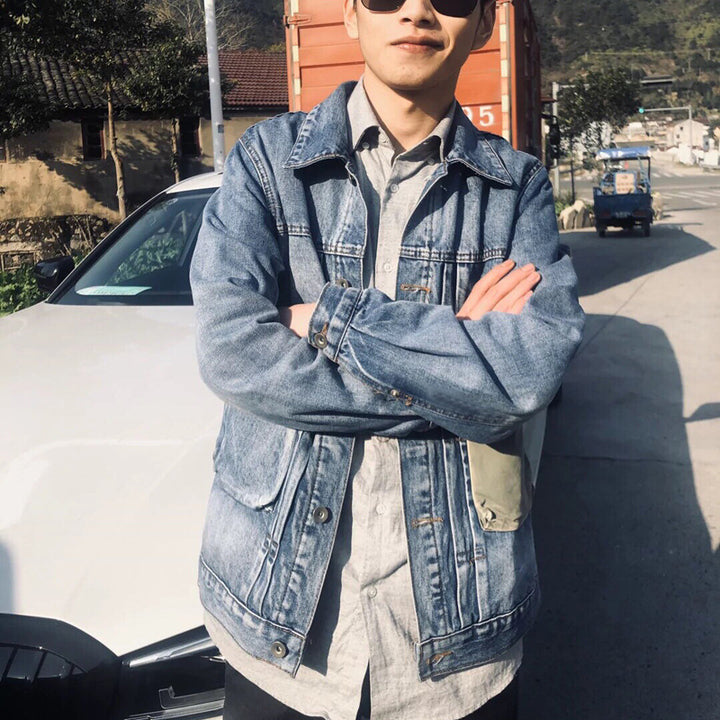 Herren Modische Jeansjacke mit Logostickerei Echoarchiv