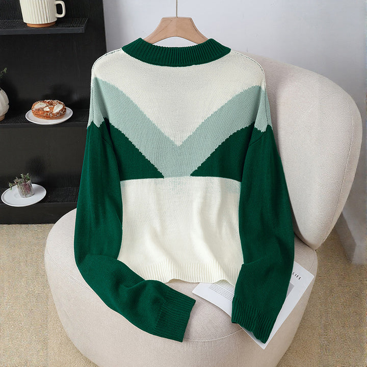 Damen Modischer Strickpullover mit Knopfleiste und Farbblockdesign Echo Archiv