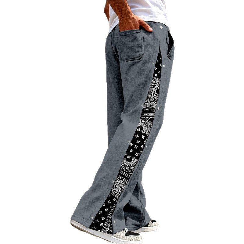 Herren nan weit geschnittene Snap-Front Jogginghose mit Paisley-Seiteneinsatz und elastischem Komfortbund Echo Archiv