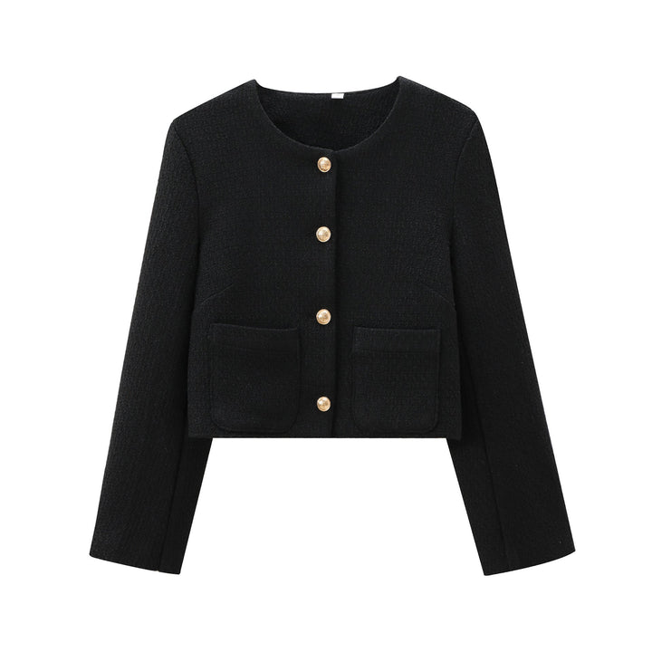 Damen elegante Kurzjacke im strukturierten Tweed-Stil mit praktischen Taschen Echoarchiv