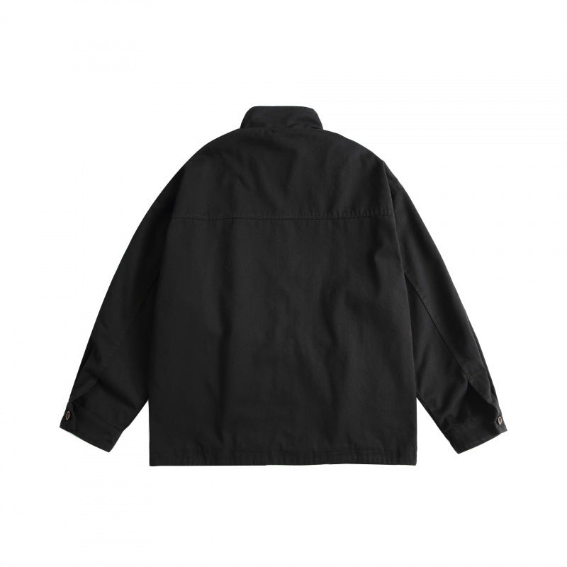 Unisex Kastenförmige Utility-Jacke mit hohem Stehkragen, durchgehendem Reißverschluss und Tunnelzug Echo Archiv