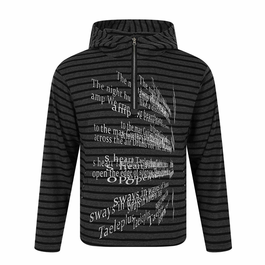 Unisex Gestreifter Halfzip-Pullover mit Stehkragen und typografischem Frontprint Echoarchiv