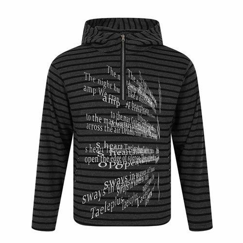 Unisex Gestreifter Halfzip-Pullover mit Stehkragen und typografischem Frontprint Echoarchiv