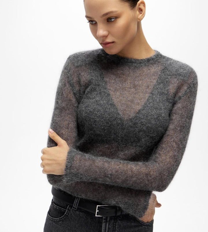 Damen feiner V-Ausschnitt Pullover aus Mohair-Wollmischung Echo Archiv