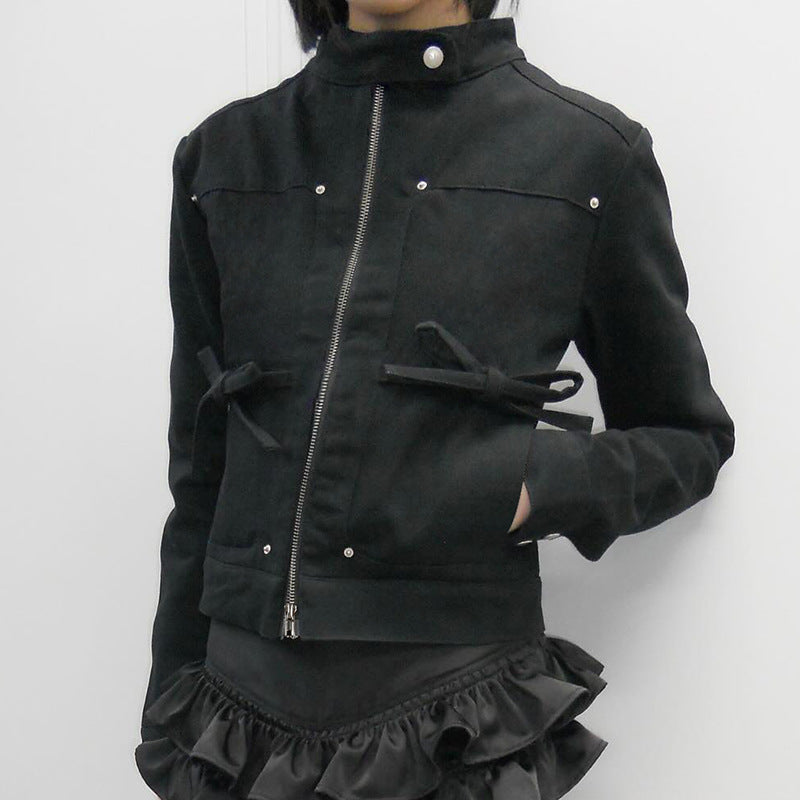 Damen nan taillierte Kurzjacke mit Stehkragen, Epauletten, Taillenriegeln und durchgehendem Reißverschluss Echo Archiv