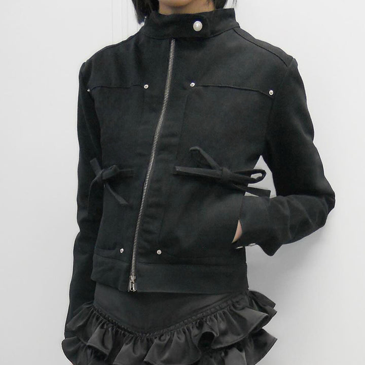 Damen nan taillierte Kurzjacke mit Stehkragen, Epauletten, Taillenriegeln und durchgehendem Reißverschluss Echo Archiv