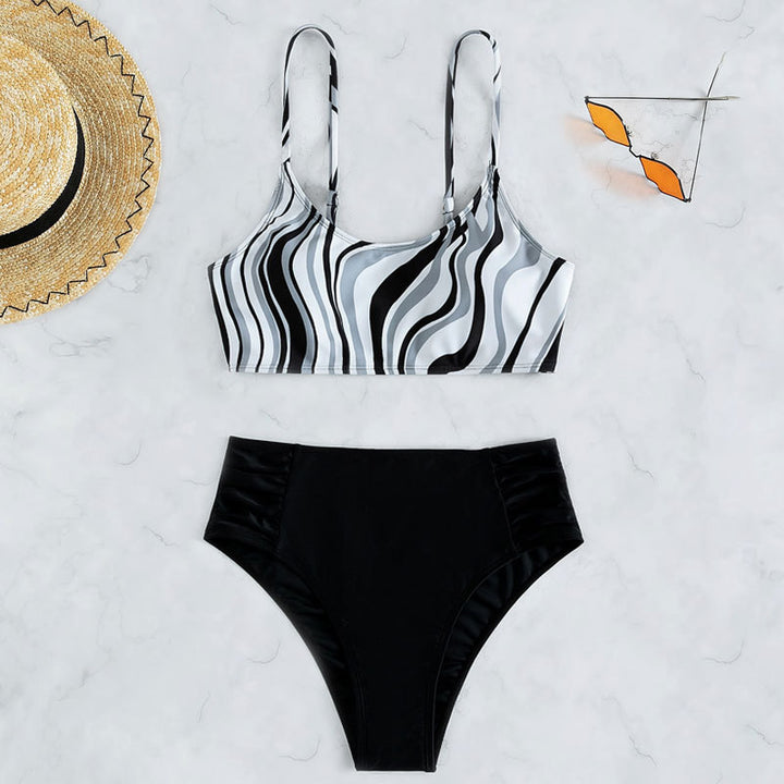 Damen Bikini-Set mit stilvollem Streifenmuster und hohem Bund Echo Archiv