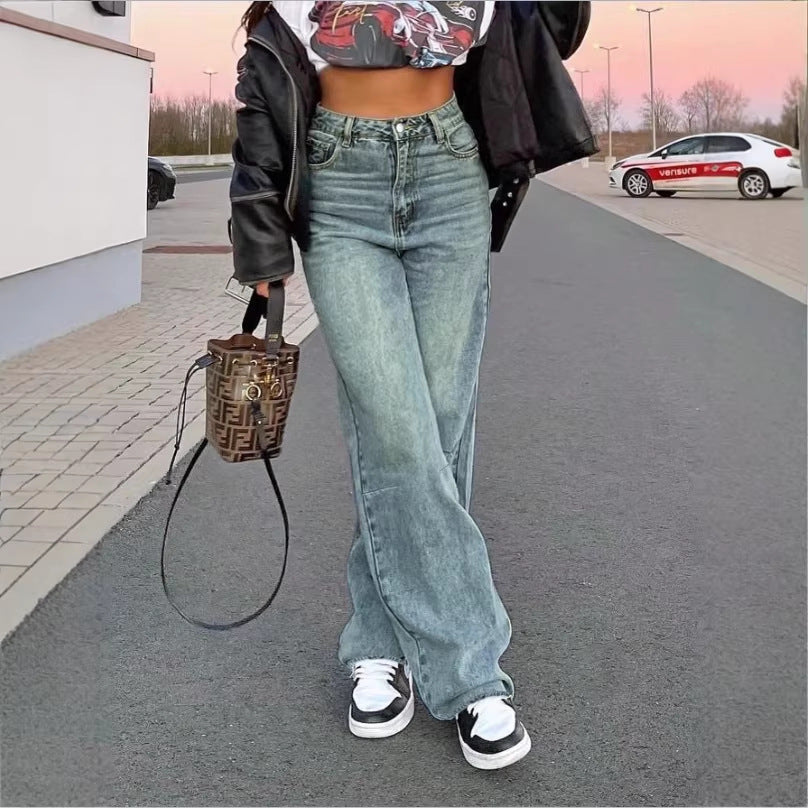 Damen High-Waist Weite Vintage-Denim Baggy-Jeans mit entspanntem Schlag Echo Archiv