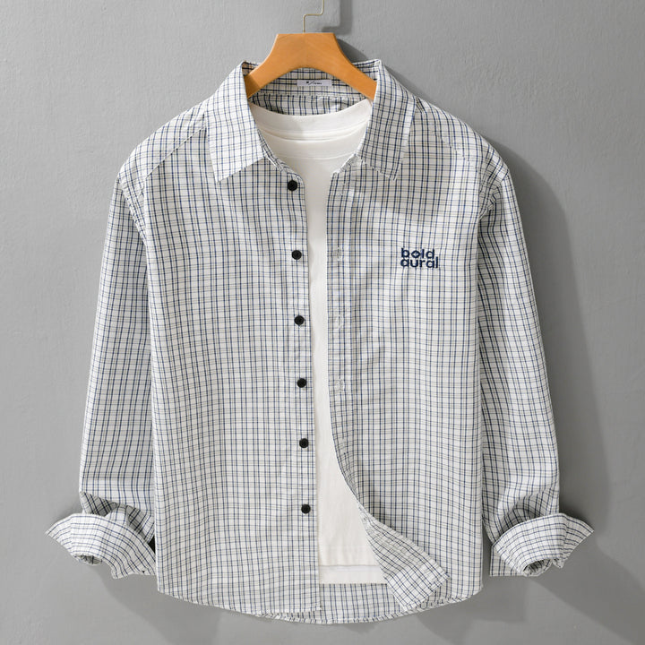 Herren Baumwoll-Overshirt mit feinem Gitterkaro und Kentkragen Echoarchiv