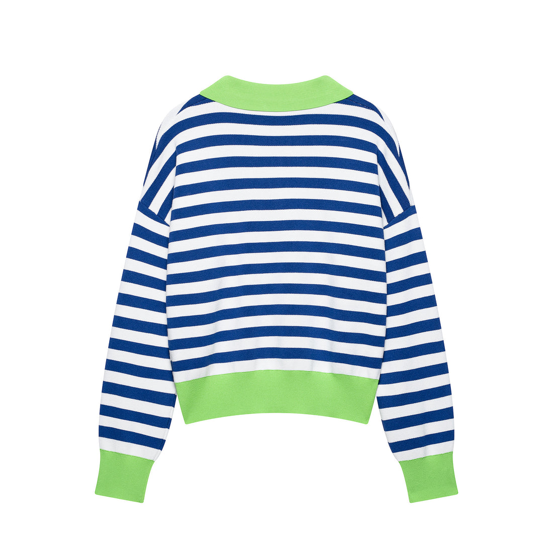 Damen Gestreifter Polo‑Pullover mit V‑Ausschnitt, weitem Rumpf und kontrastierenden Bündchen Echoarchiv