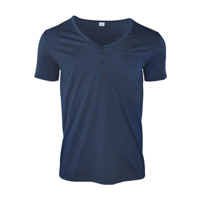 Herren lässiges V-Ausschnitt Henley T-Shirt mit praktischer Brusttasche Echoarchiv