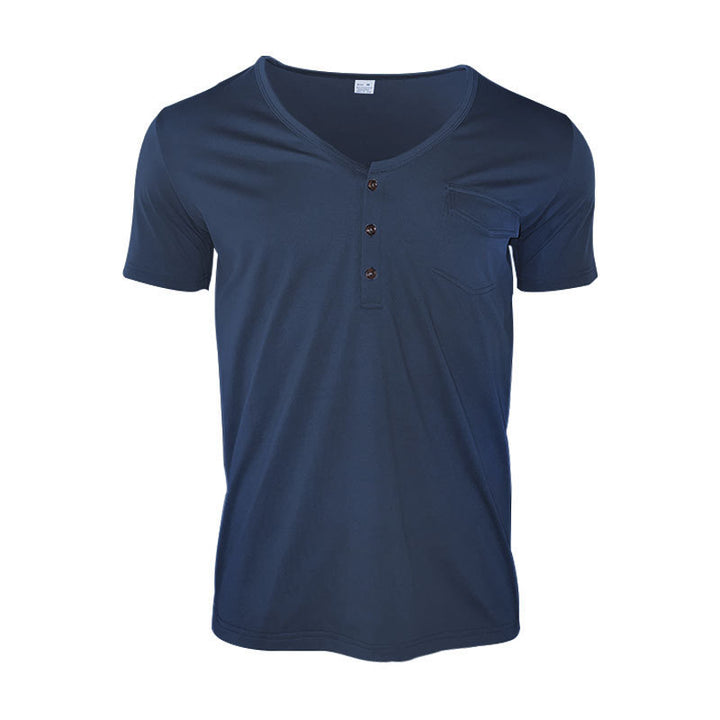 Herren lässiges V-Ausschnitt Henley T-Shirt mit praktischer Brusttasche Echoarchiv