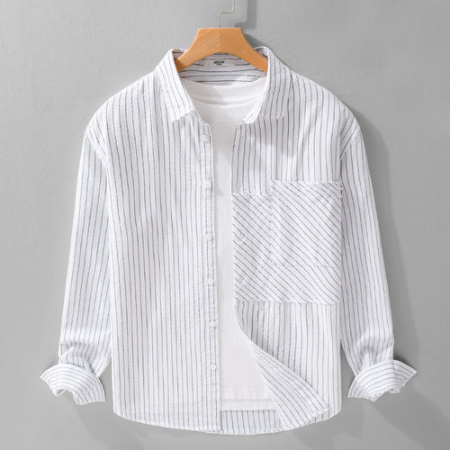 Herren Nadelstreifen-Hemd im Relaxed-Fit mit diagonalem Brustpatch Echoarchiv