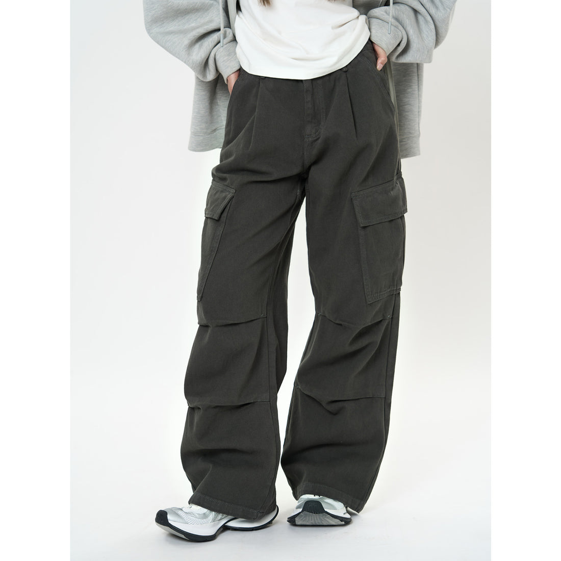 Damen Weite High‑Waist Cargo‑Palazzo‑Hose mit großen Klappentaschen Echoarchiv