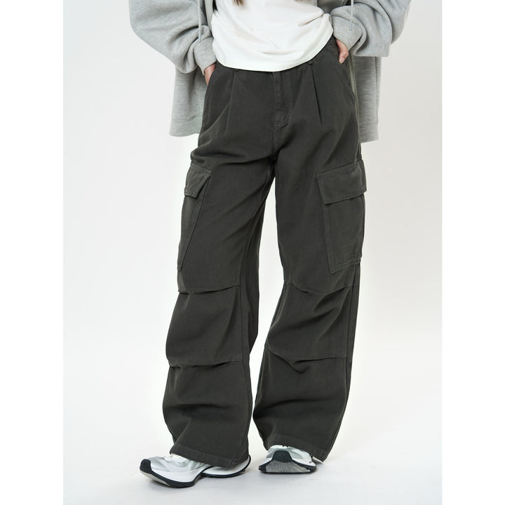Damen Weite High‑Waist Cargo‑Palazzo‑Hose mit großen Klappentaschen Echoarchiv
