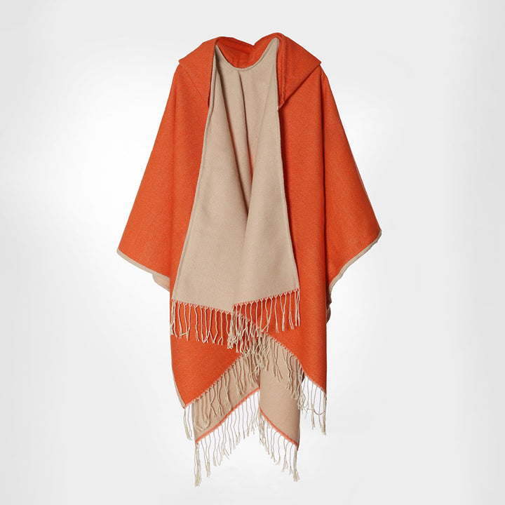 Damen Kapuzencape aus Wollmix mit Wendefunktion und Fransensaum – Montévia