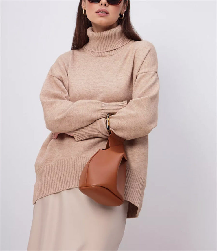 Damen Boxy-Rollkragenpullover aus feinem Feinstrick mit überschnittener Schulter – Mavelle