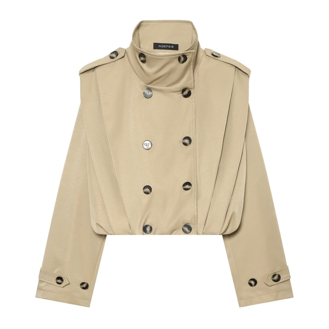 Damen Cropped Trenchjacke im Cape-Look mit doppelreihiger Knopfleiste und hohem Stehkragen Echoarchiv