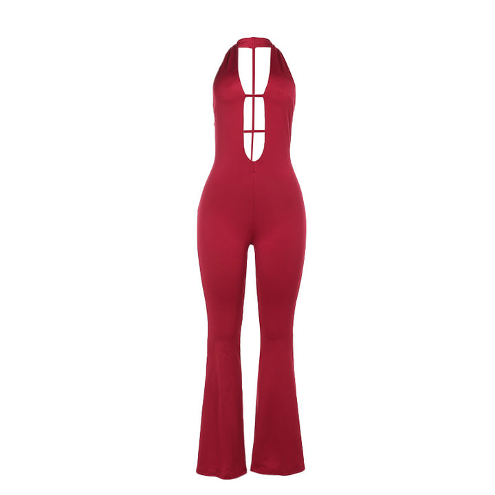 Damen figurbetonter Overall mit tiefem V-Ausschnitt und weitem Bein Echo Archiv
