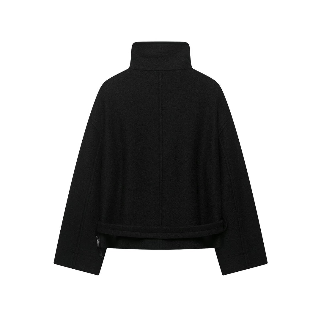 Damen Boxy-Capejacke in Wolloptik mit hoher Kragenblende und Knebelverschlüssen Echo Archiv