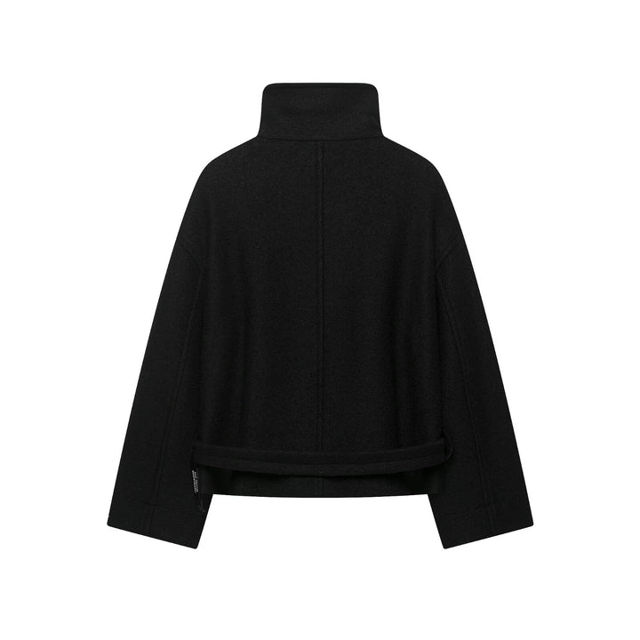Damen Boxy-Capejacke in Wolloptik mit hoher Kragenblende und Knebelverschlüssen Echo Archiv