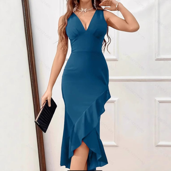 Damen Charmantes Maxikleid mit asymmetrischem Saum und V-Ausschnitt Echo Archiv