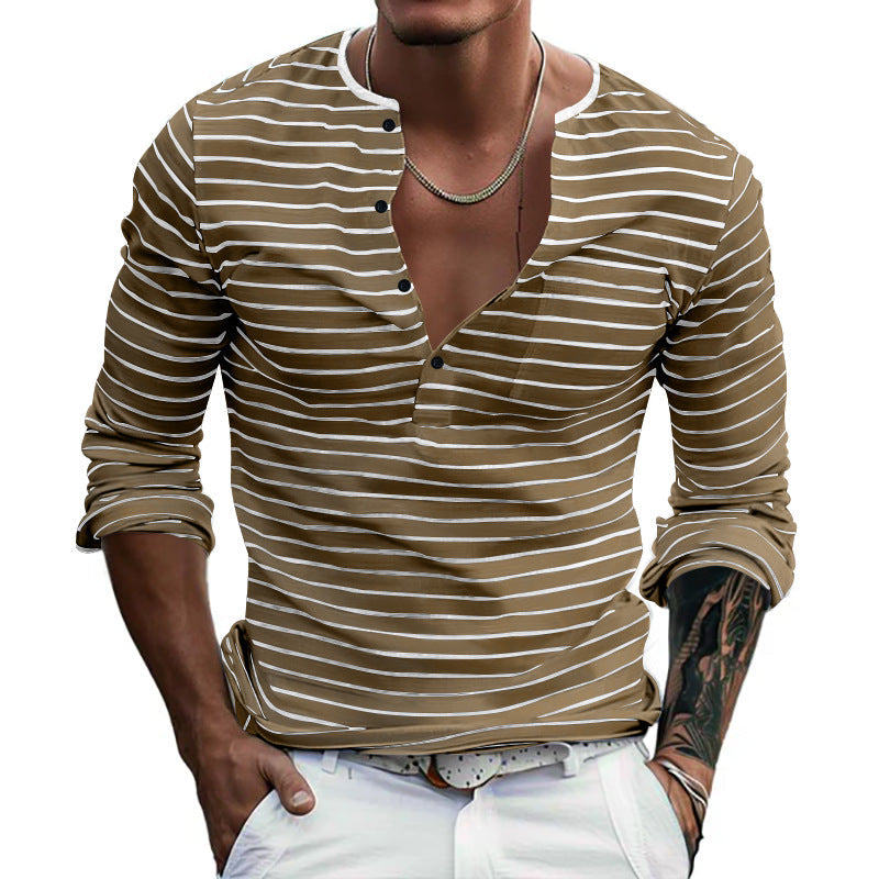Herren Langarm-Henley-Shirt mit modischem Streifenmuster Echoarchiv