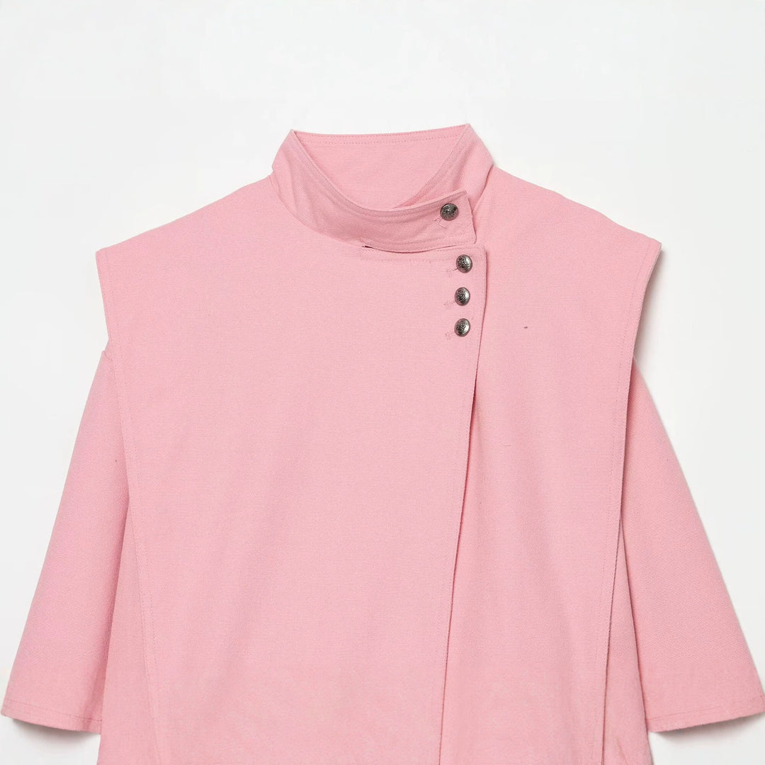 Damen kurze Boxy-Jacke mit Stehkragen und asymmetrischer Knopfleiste Echo Archiv