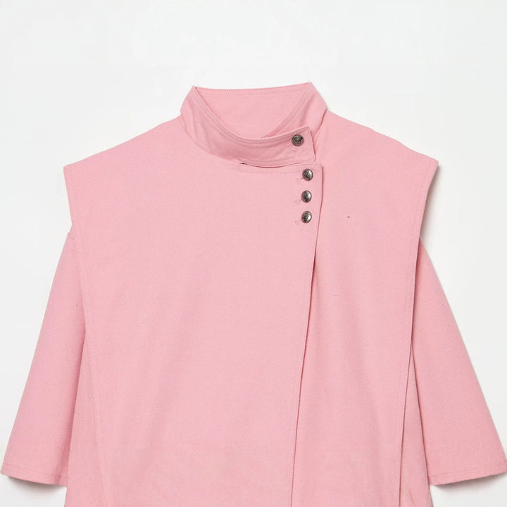 Damen kurze Boxy-Jacke mit Stehkragen und asymmetrischer Knopfleiste Echo Archiv