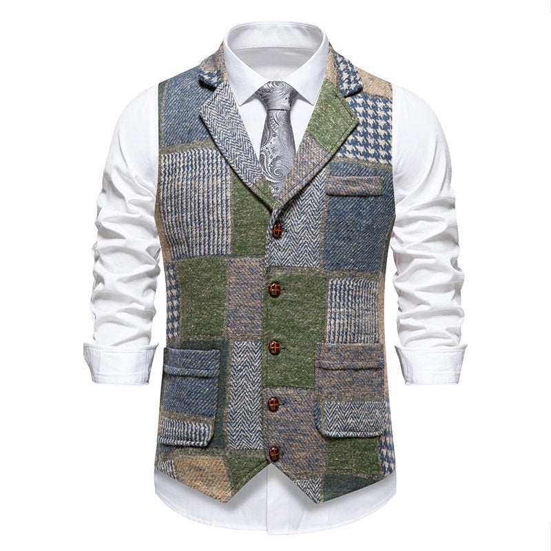Herren Anzugweste im modernen Patchwork-Design mit praktischen Taschen Echoarchiv