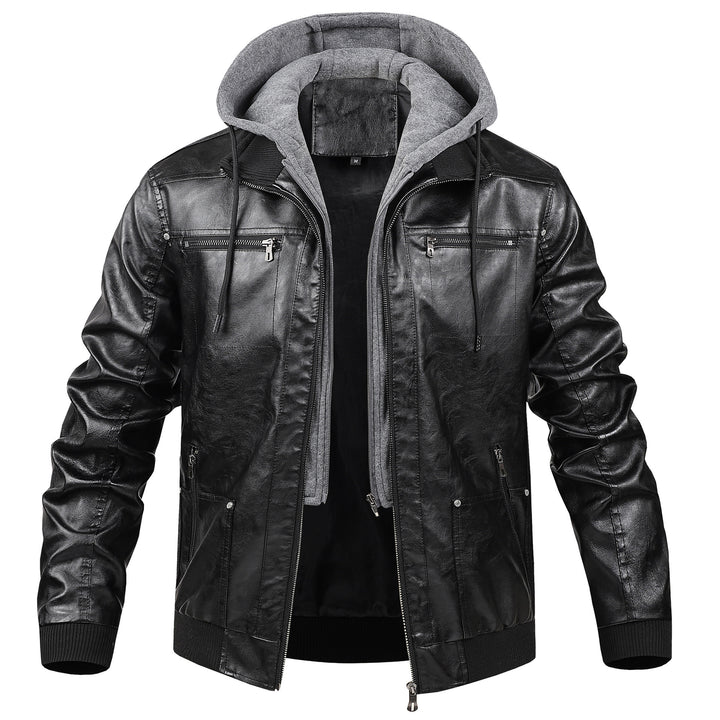 Herren Modische Kunstlederjacke mit abnehmbarer Kapuze Echo Archiv