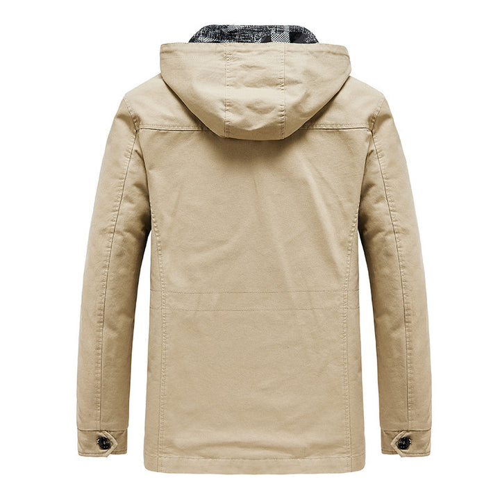 Herren Kapuzen-Canvas-Fieldjacke mit Camouflage-Innenfutter, Multifunktions‑Taschen und Reißverschluss‑Knopfleiste Echoarchiv