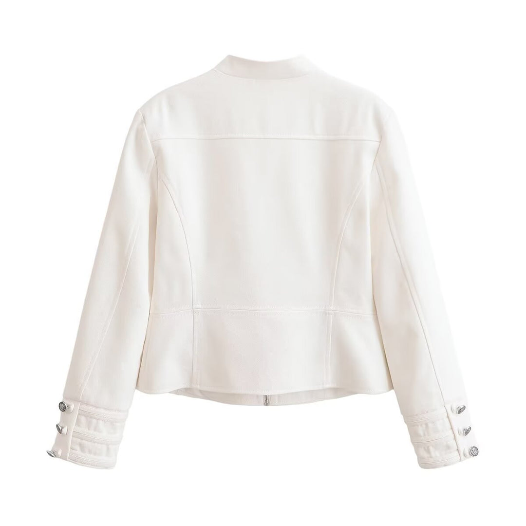 Damen Kurze Uniformjacke mit Stehkragen, Zierriegeln und Metallknopf‑Detail Echo Archiv